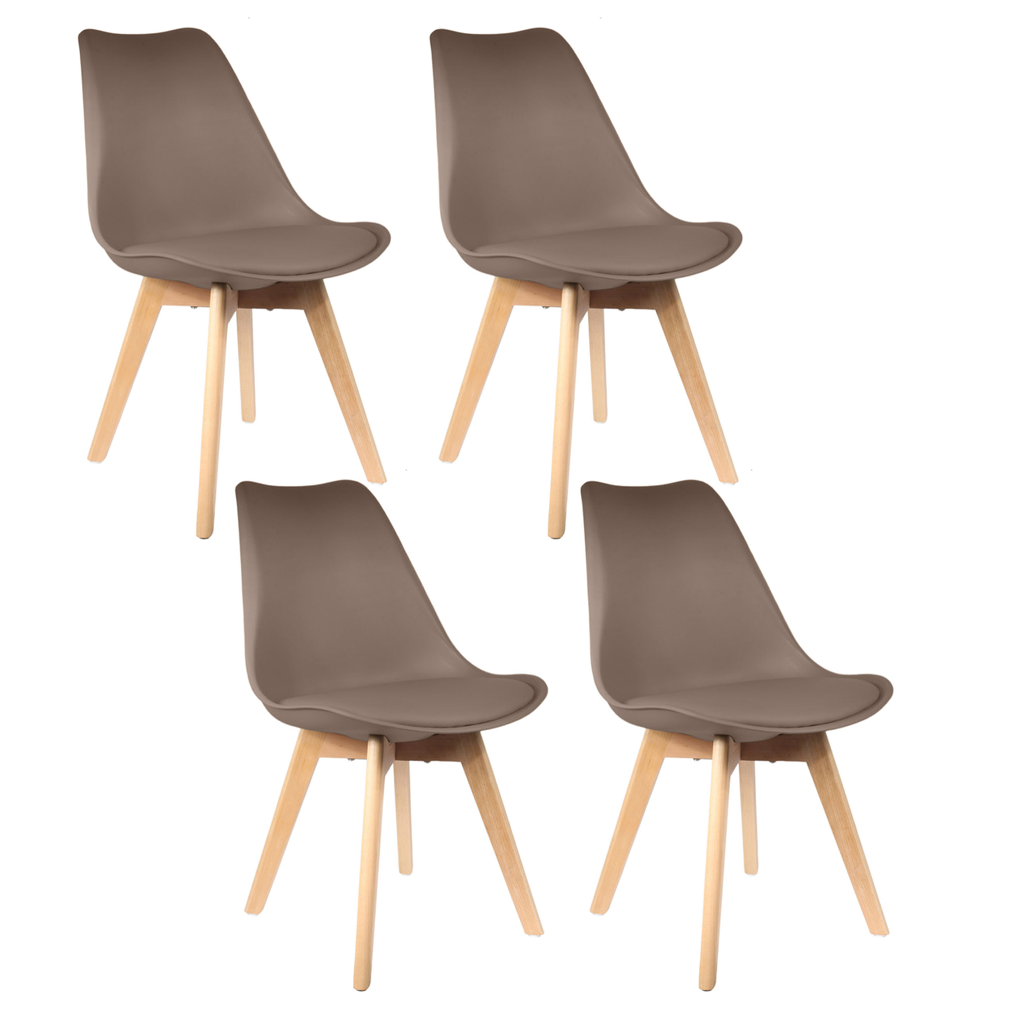 Chaise Scandinave Coque Rembourree Taupe - Lot De 4