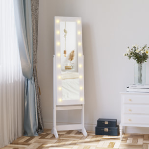 Joyero de Pie con Espejo Luz LED de Madera 36x30x136cm Blanco