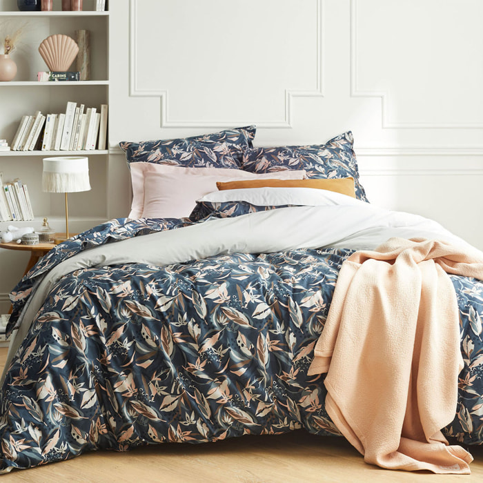 Drap plat imprimé en percale de coton, EUPHORIA, Bleu