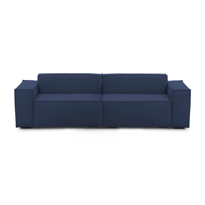 Divano fisso Simona, Divano componibile a 3 posti lineare, 100% Made in Italy, Sofà moderno da soggiorno in tessuto, Cm 260x95h70, Blu