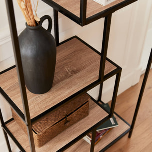 Etagère bibliothèque industrielle métal et décor bois 6 niveaux LOFT