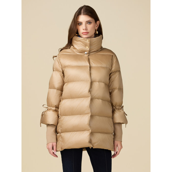 Oltre - Midi down jacket in real feather - Beige