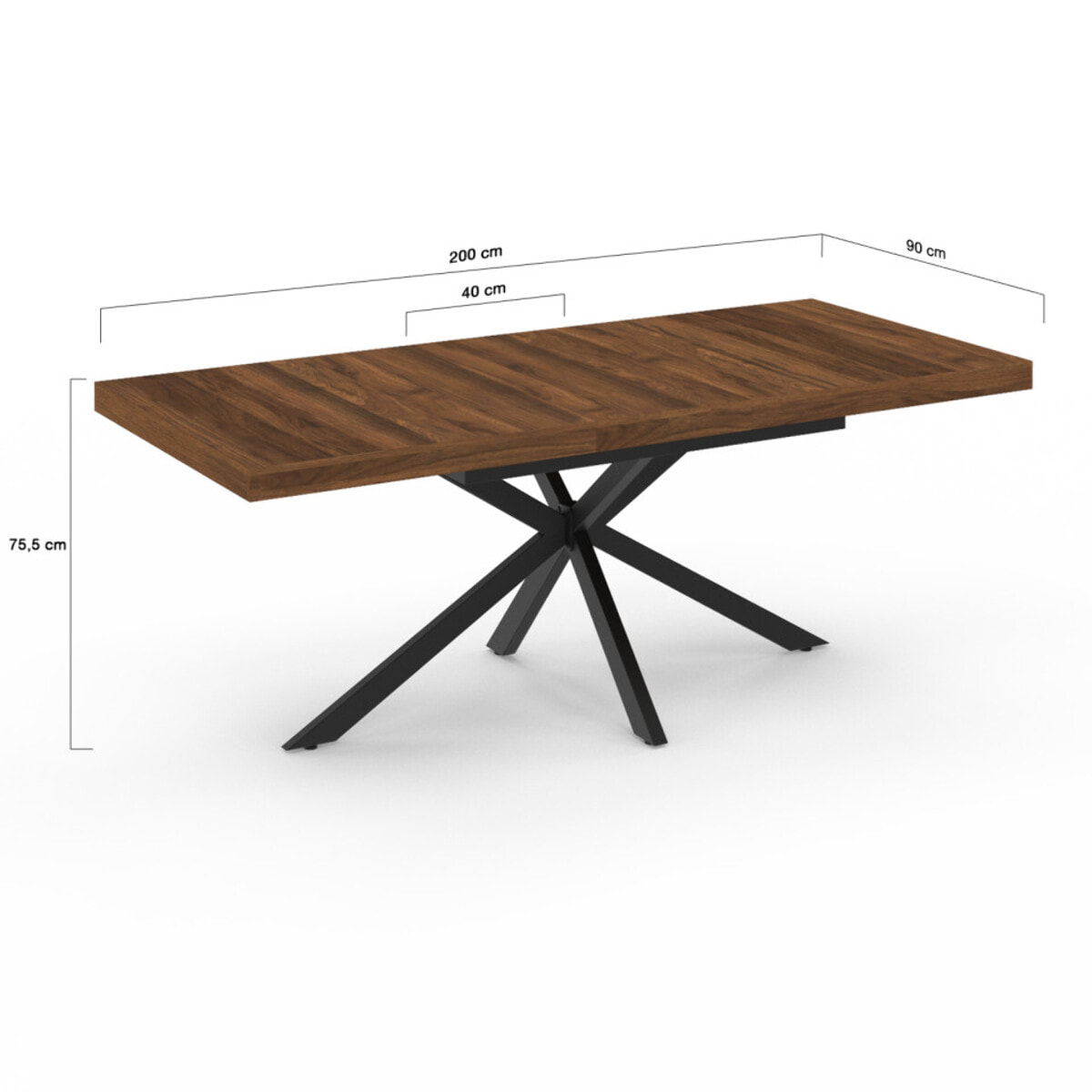 Tables repas extensibles Spider plateau bois et pieds croisés - Bois noyer