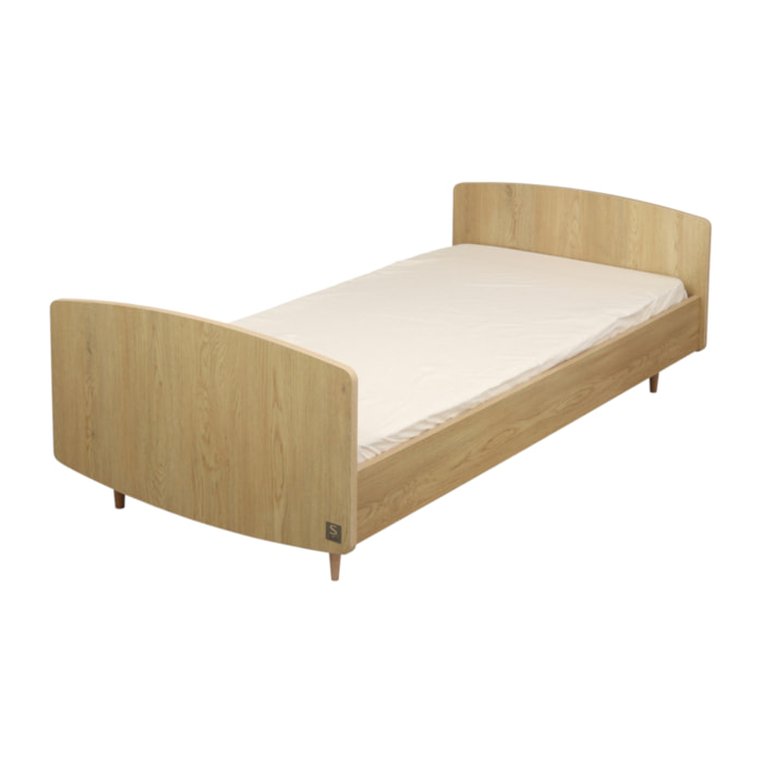 Lit junior 190x90cm avec sommier et matelas inclus - décor bois chêne vintage