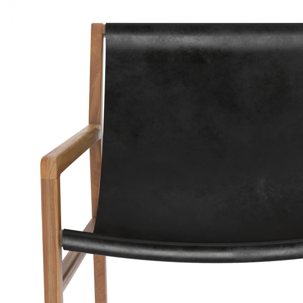 Fauteuil lounge en teck et cuir de vachette noir - Apache
