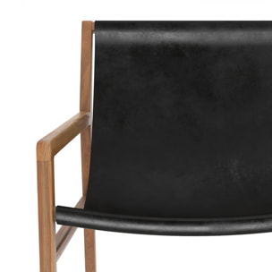 Fauteuil lounge en teck et cuir de vachette noir - Apache