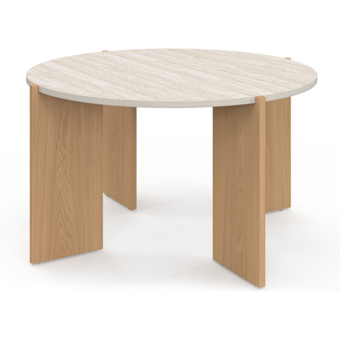 Table basse ronde Sidonie effet travertin Ø70cm