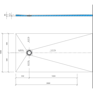 Receveur de douche à carreler 200 x 100 WEDI Fundo Primo rectangle écoulement excentré + bonde verticale + kit d'étanchéité