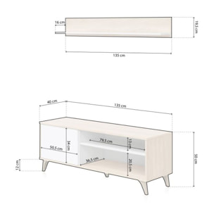 Mueble TV con estante Kikua Plus Blanco Artik (Blanco Mate) - Roble Canadian