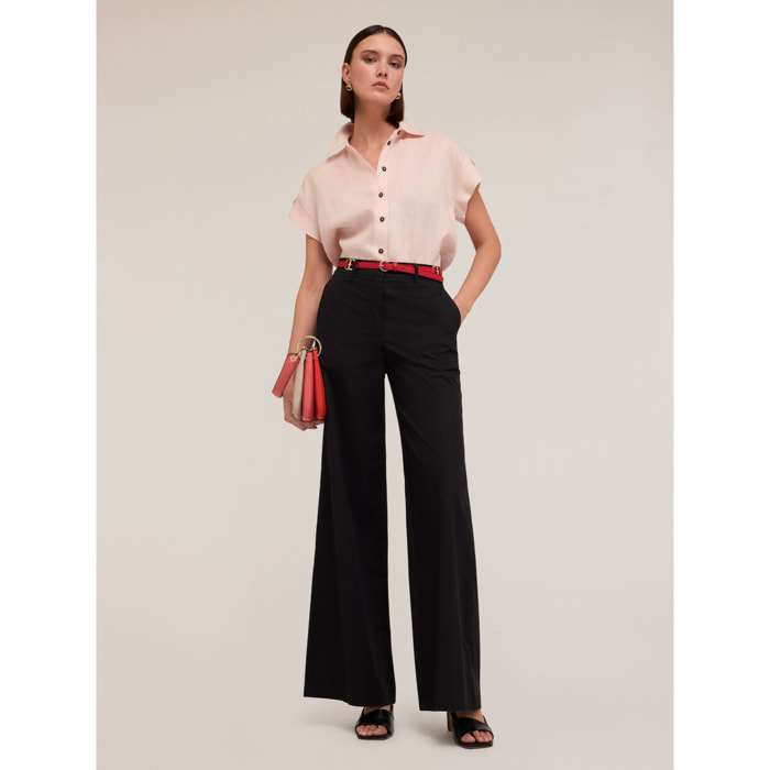 Motivi - Pantaloni palazzo in cotone - Nero