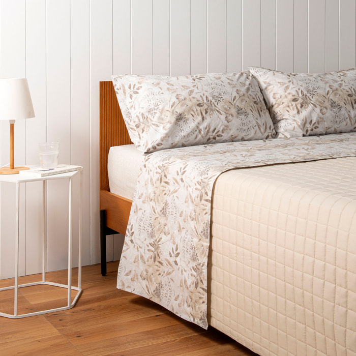 ZUCCHI Completo Letto Matrimoniale 100% Cotone di Alta Qualità_Cipria Beige