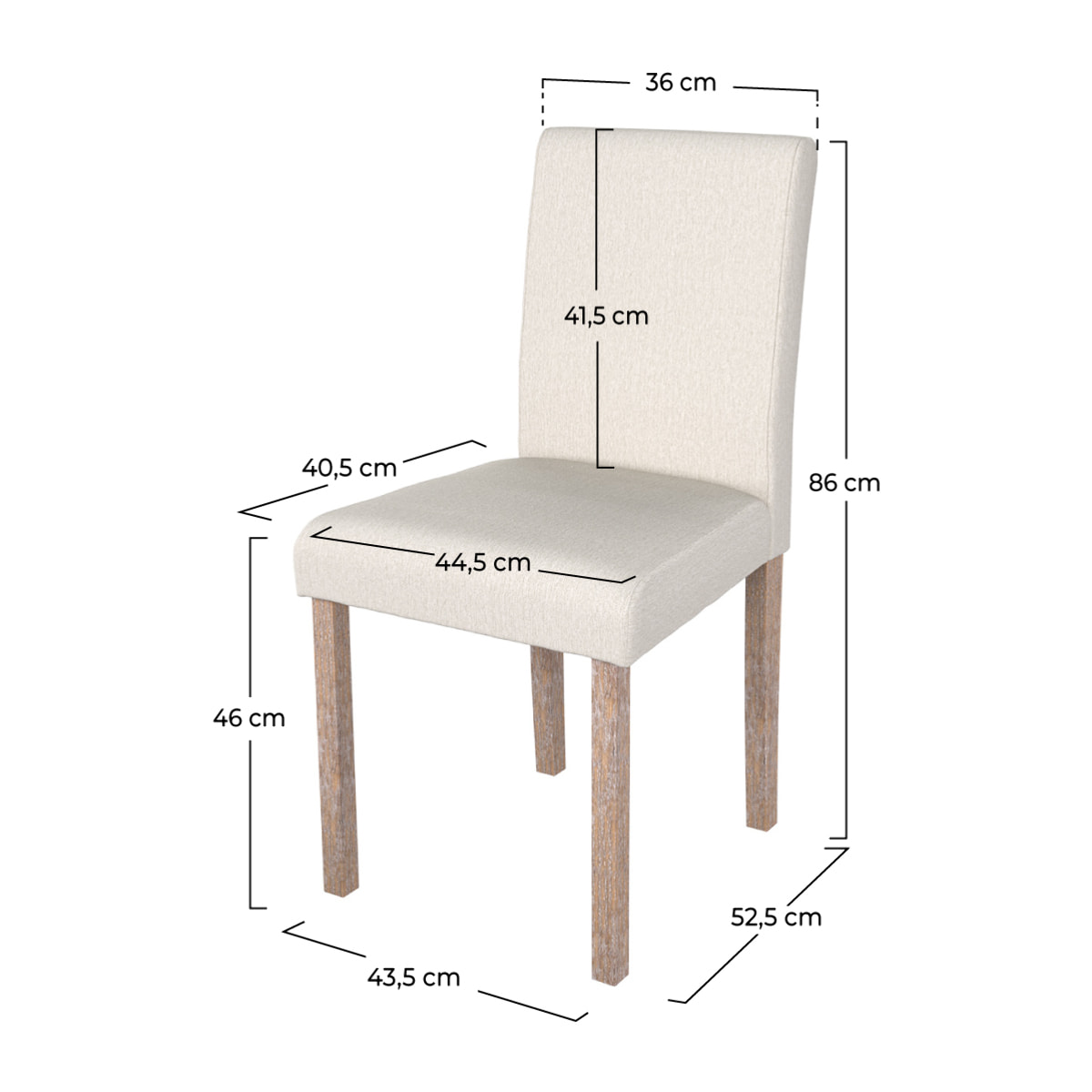 Lot de 2 chaises en tissu beige et pieds en bois de chêne - Havane