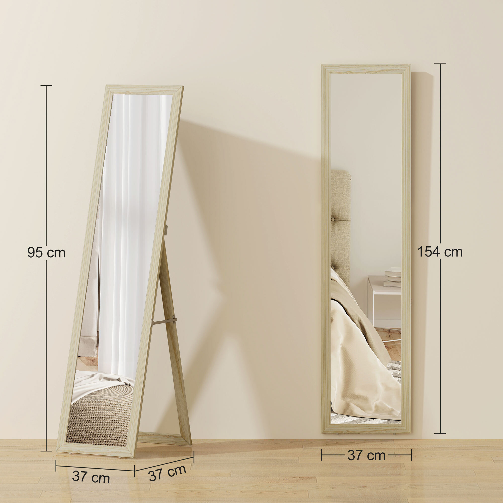 Miroir pleine longueur sur pied mural 154cm effet bois naturel