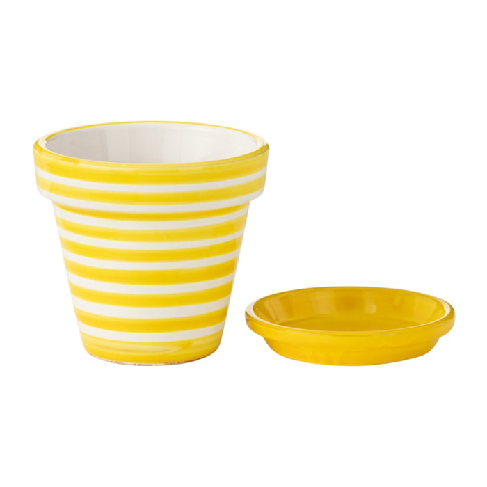 J-Line cache-pot Granada Stripes Handmade + Painted - céramique - jaune - small - Ø 21 cm