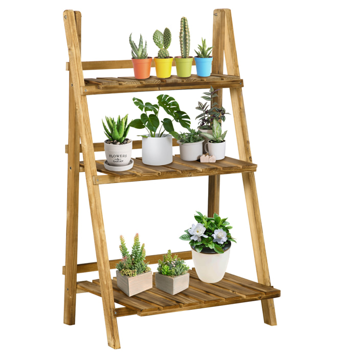 Soporte para Plantas de 3 Niveles Estantería para Plantas Plegable Soporte para Macetas de Madera para Interior y Exterior 60x37x93 cm Natural