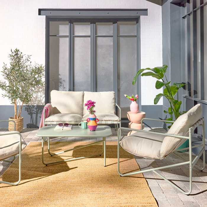 Salon de jardin 4 places avec table en métal. avec des sangles. savane