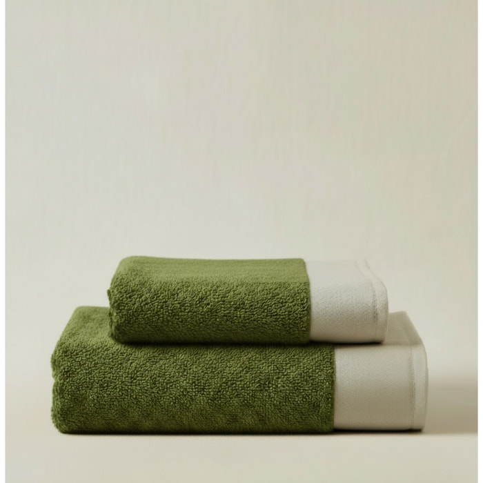 SET VISO E MANI SPUGNA VERDE OLIVA CON BALZA IN LINO