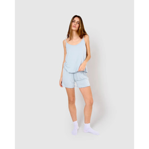 Pijama corto viscosa tirante fino celeste