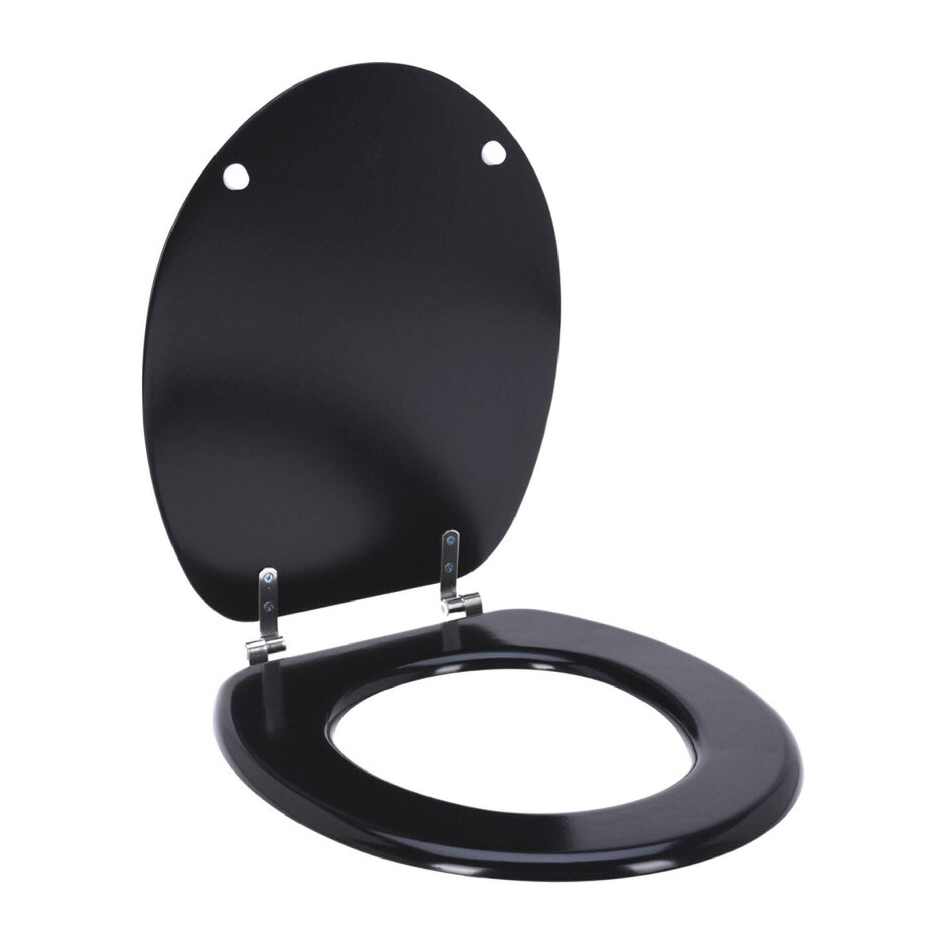 Well home asiento de inodoro mdf con tapa y bisagras de acero inoxidable color negro 37,5x5,5x45cm