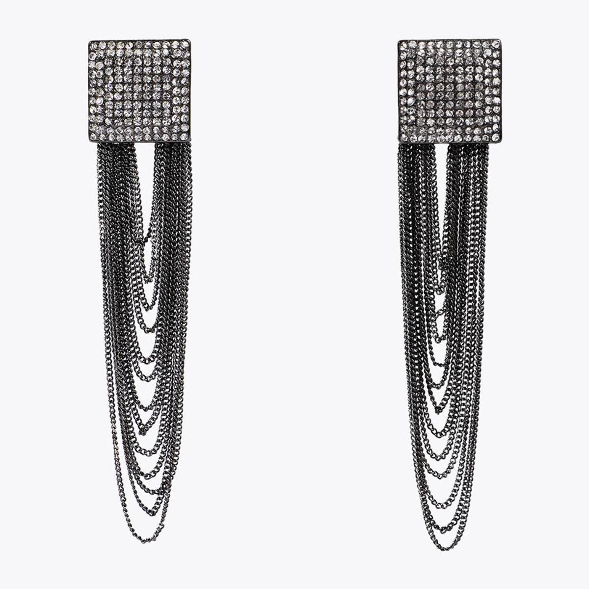 Orecchini Quadrati Cristalli e Nappine