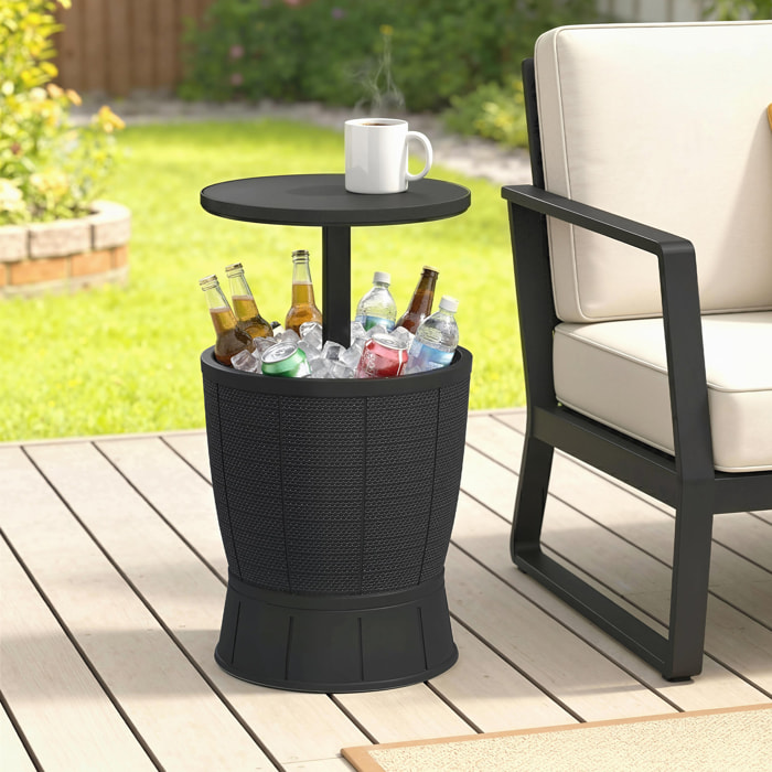Mesa Nevera para Exterior, 41 L, 3 en 1, Cool Bar, Mesa Auxiliar, Altura Ajustable 58-84 cm, con Cubo de Hielo, Tapa Superior Elevable, para Fiesta, Piscina, Jardín, Patio, Negro