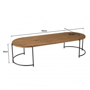 ALIDA - Table basse ovale 163x63cm plateau en bois de teck recyclé