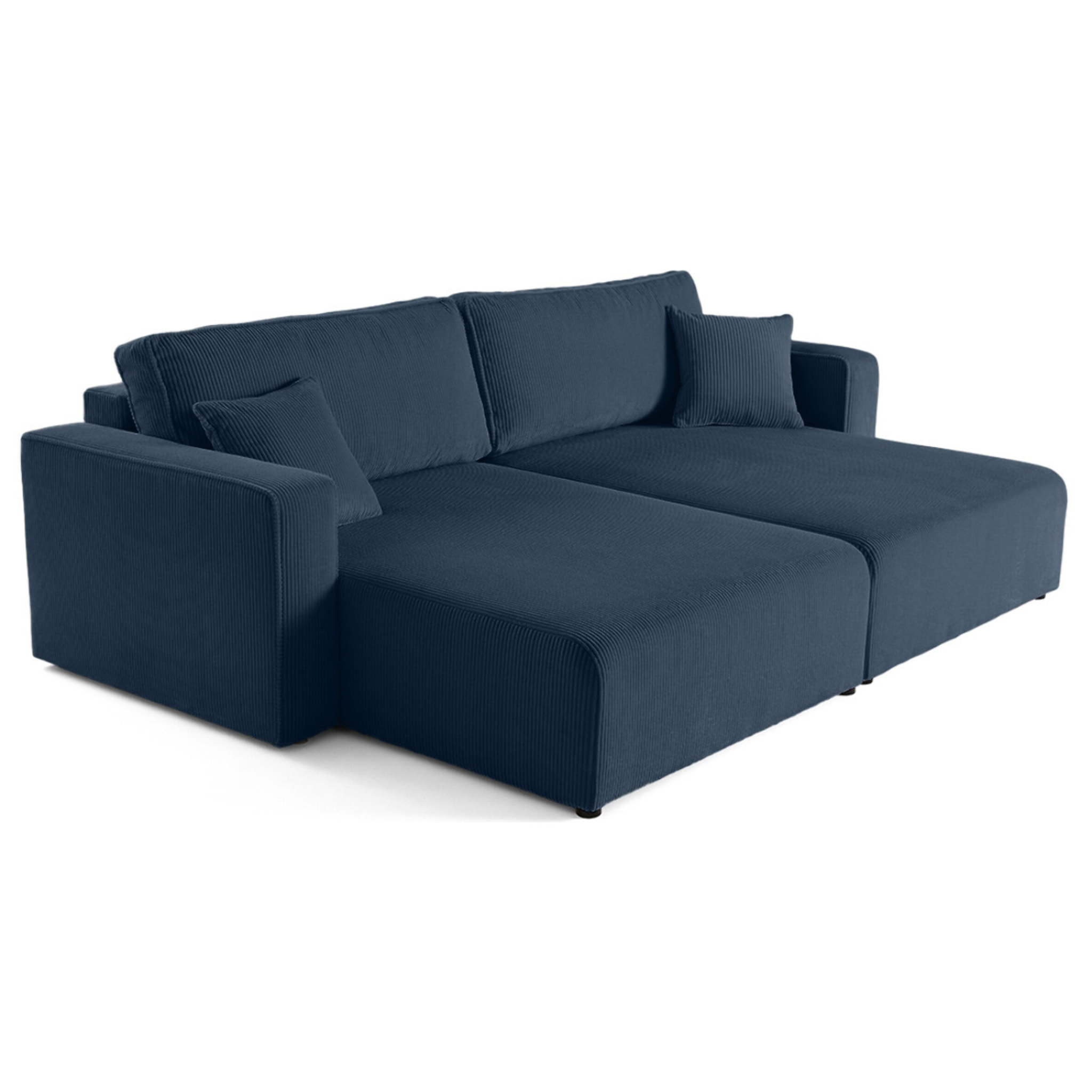 Topaze - Canapé droit 4 places avec double méridienne - assise profonde - en velours côtelé - Bleu