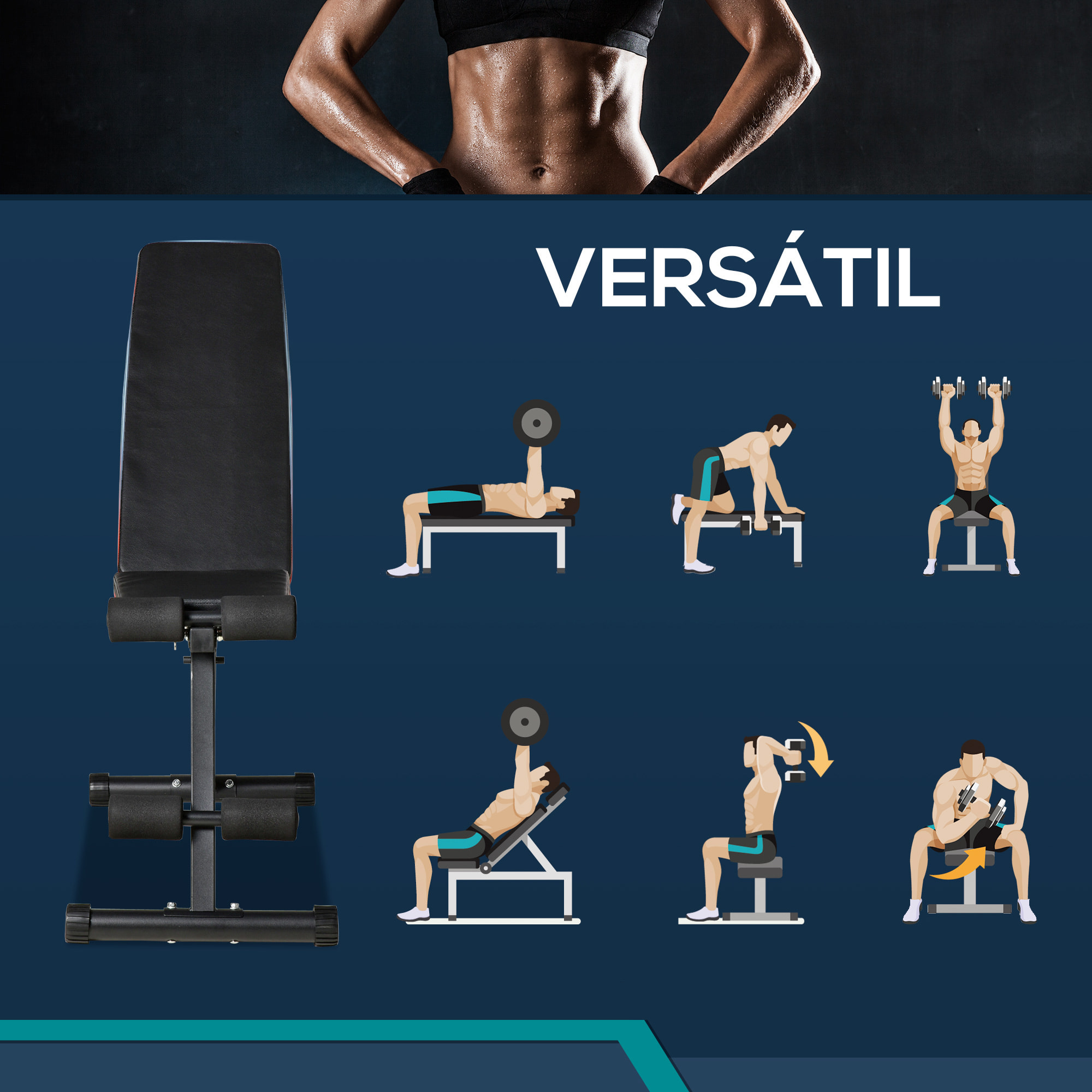 Banco de Pesas Plegable 2 en 1 Banco de Musculación de Acero con Altura Ajustable Respaldo Inclinable en 7 Posiciones para Entrenamiento en Hogar Gimnasio Carga 300 kg 116x43x56-116 cm Negro