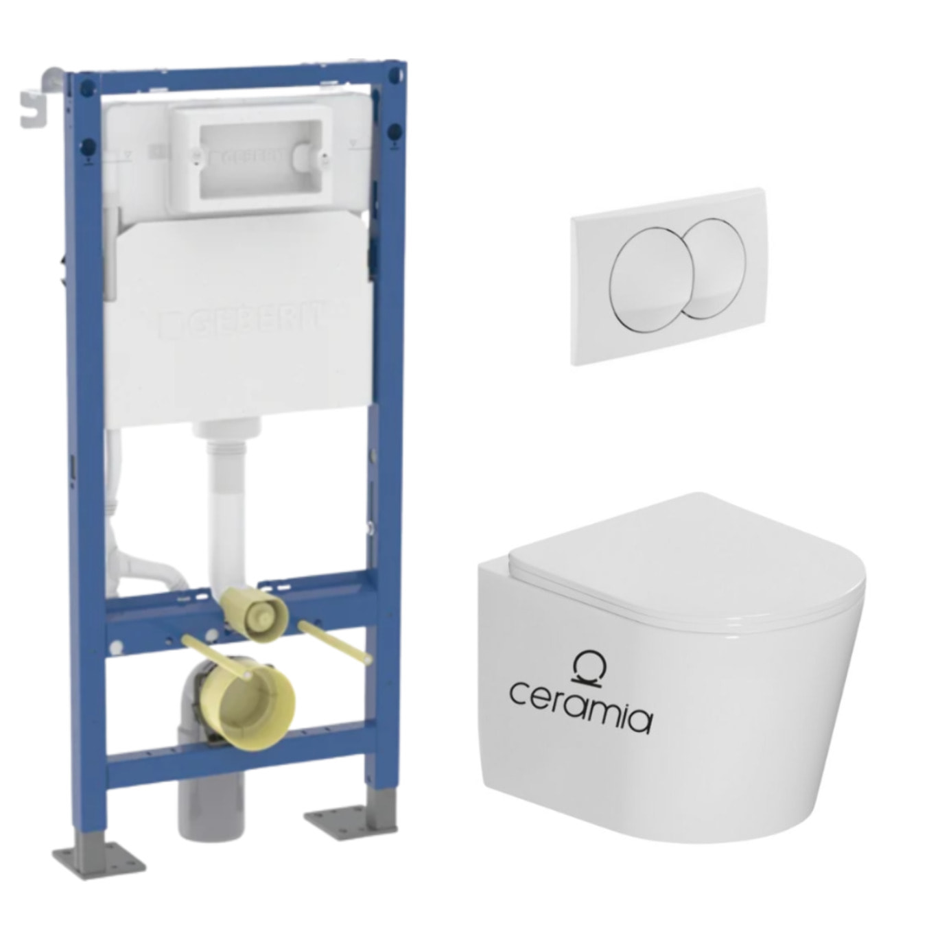Pack WC bâti-support autoportant Duofix 112cm + WC suspendu sans bride + abattant SoftClose + plaque blanche (CETORGEBX-SP)
