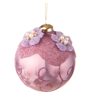 Sfera con Fiori intarsi e Perle - Pezzi 4 - Colore Viola - 10x10Hx10cm - Bianchi Dino