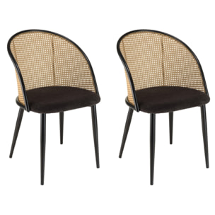 LEA - Lot de 2 fauteuils tissu noir dossier arrondi effet cannage