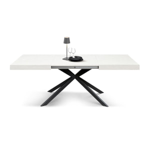 Tavolo CAMAIORE in legno, finitura bianco frassinato e base a X in metallo antracite, allungabile 180×90 cm – 260×90 cm