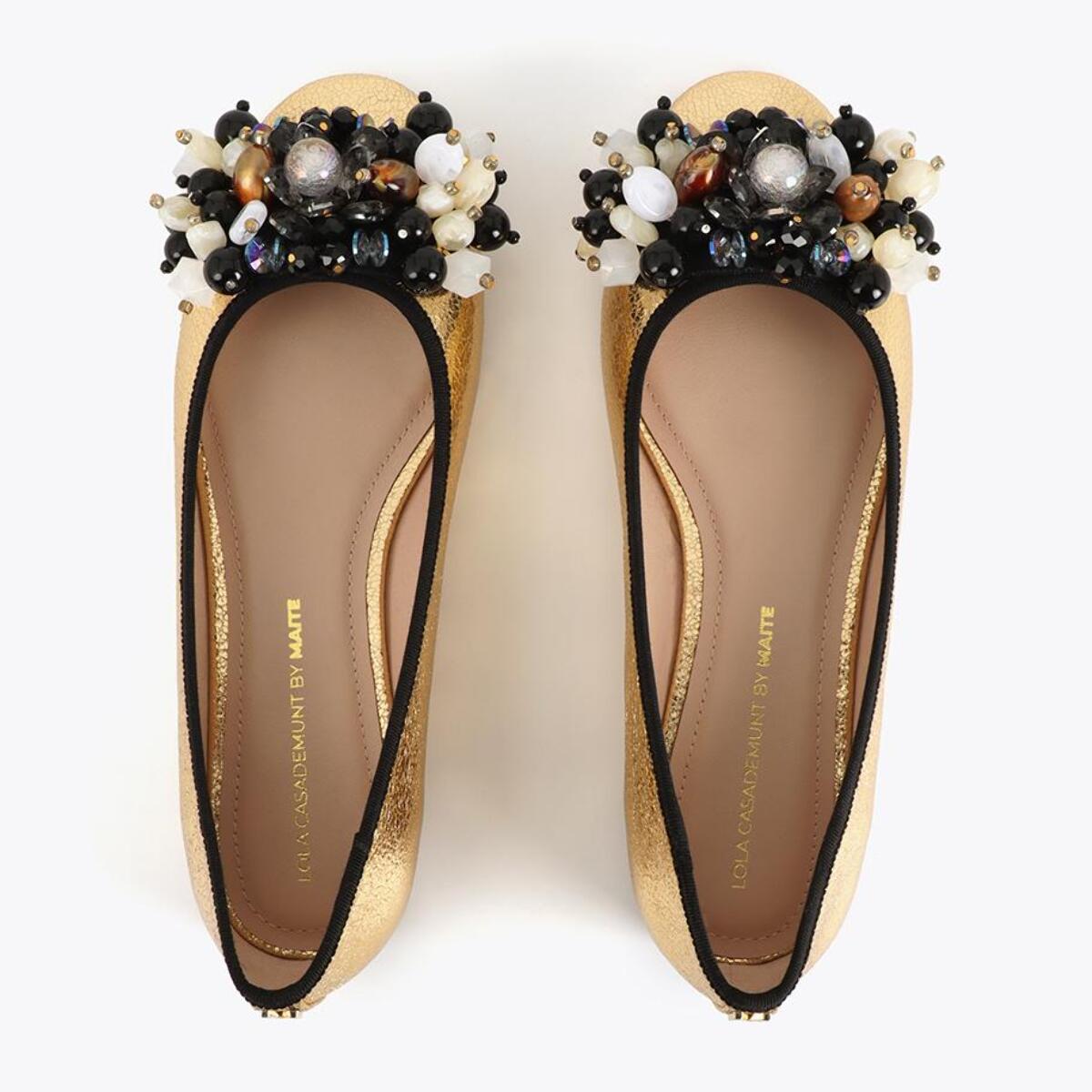 Scarpa da ballerina piatta metallizzata con dettaglio applicato