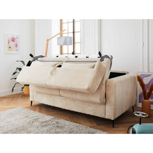 Owen - canapé lit 3 places convertible express couchage quotidien 140 cm matelas 12 cm en velours côtelé - Beige