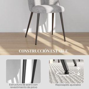 Pack de 4 Sillas de Comedor Modernas, Sillas de Cocina Tapizada en Terciopelo con Respaldo Curvo y Patas de Acero, para Salón, Gris