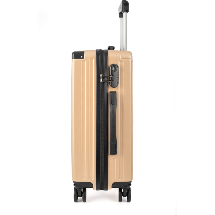 DAM Set di 3 valigie Trolley, in materiale leggero ABS ad alta resistenza con angoli rinforzati. Chiusura numerica e 4 ruote doppie estraibili e girevoli a 360°. 51x30x77 Cm. Colore: Oro