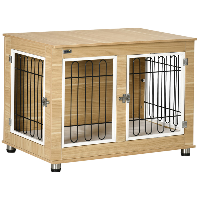 Jaula para Perros Mesa Auxiliar con Cojín Lavable Casa para Mascotas con Estructura de Acero para Perros Medianos y Grandes 90x58x65 cm Roble