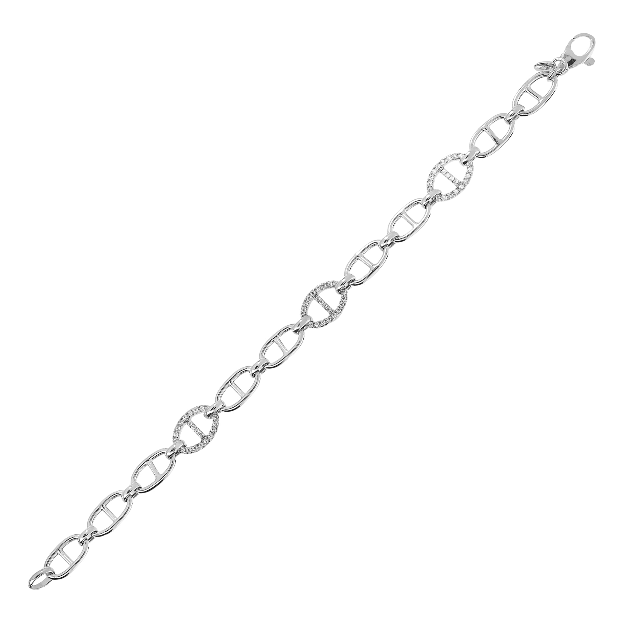 Bracciale Maglia Marina con Pavé di Cubic Zirconia in Argento 925