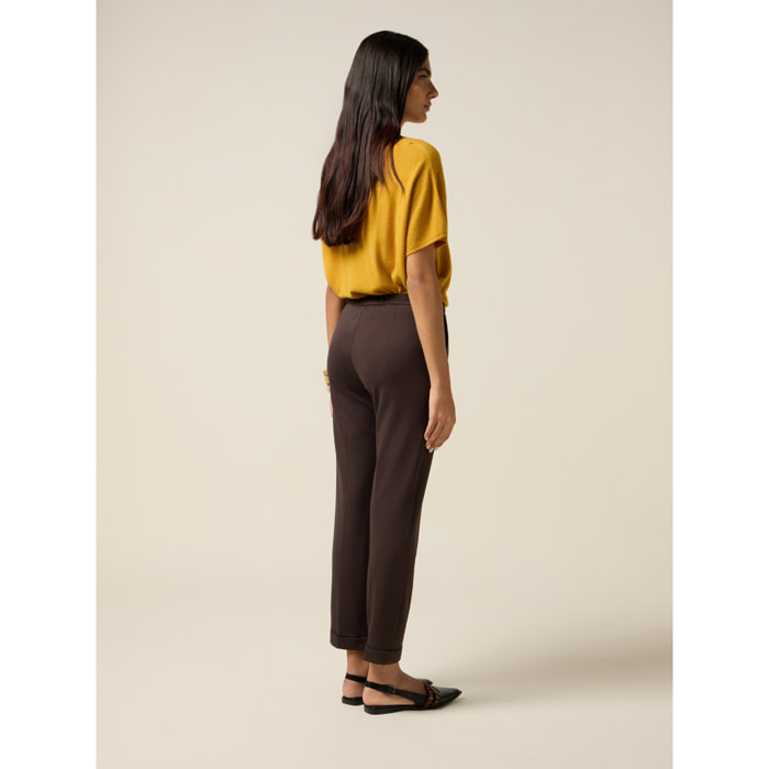 Oltre - Pantalones pitillo en punto milano - Marrón