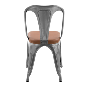 Lot de 2 chaises en métal chrome et cuir synthétique marron - Charly