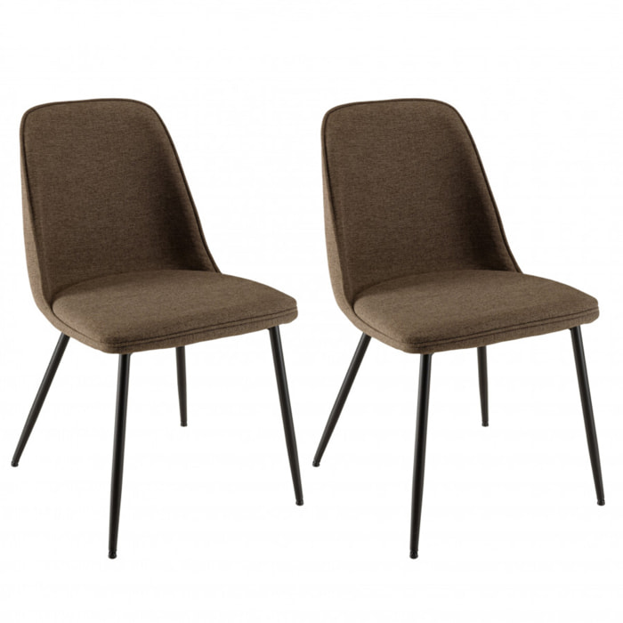 AUGUSTIN - Lot de 2 chaises tissu marron dossier droit pieds acier noir