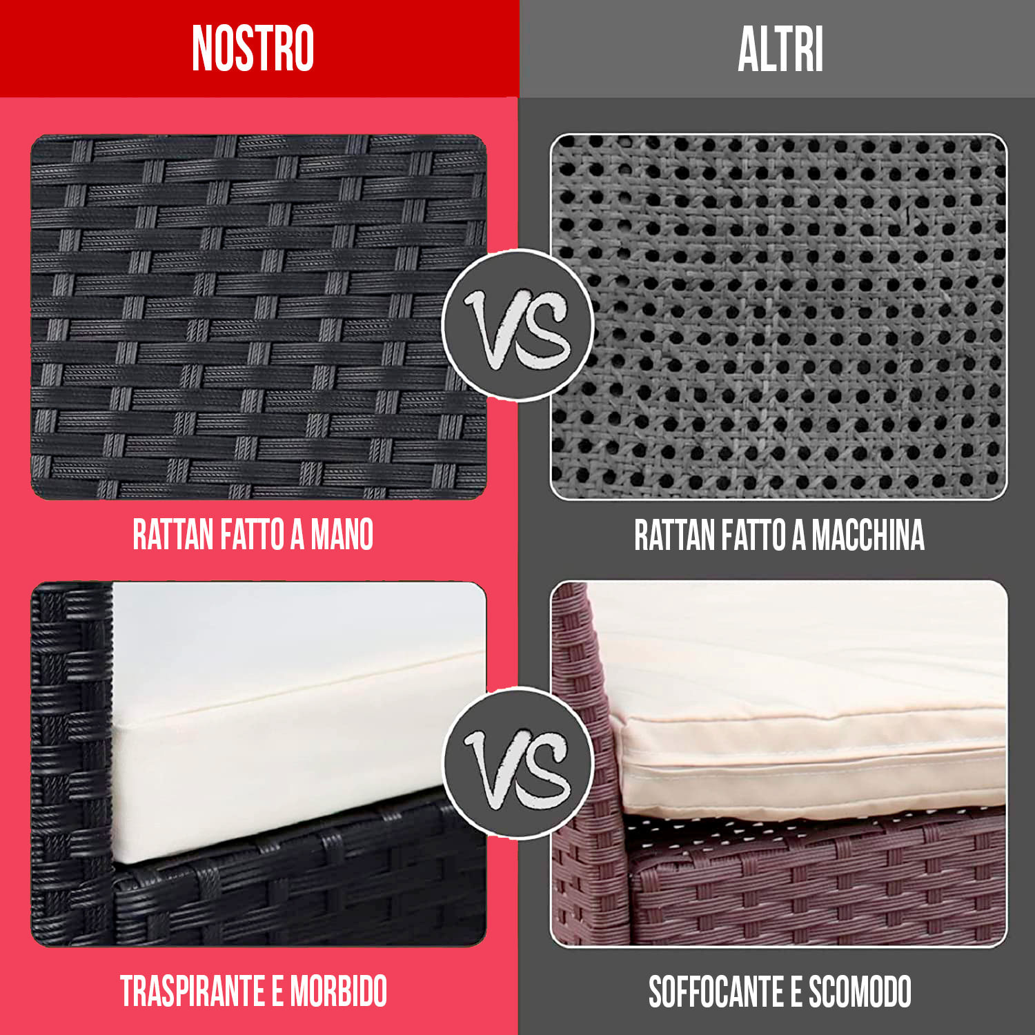 Set Di Mobili da Giardino Salotto Salottino in Rattan 4 Posti con Tavolino Ripiano In Vetro 2 Poltrone Divano 2 Posti Giardino Esterno Cuscini Grigio