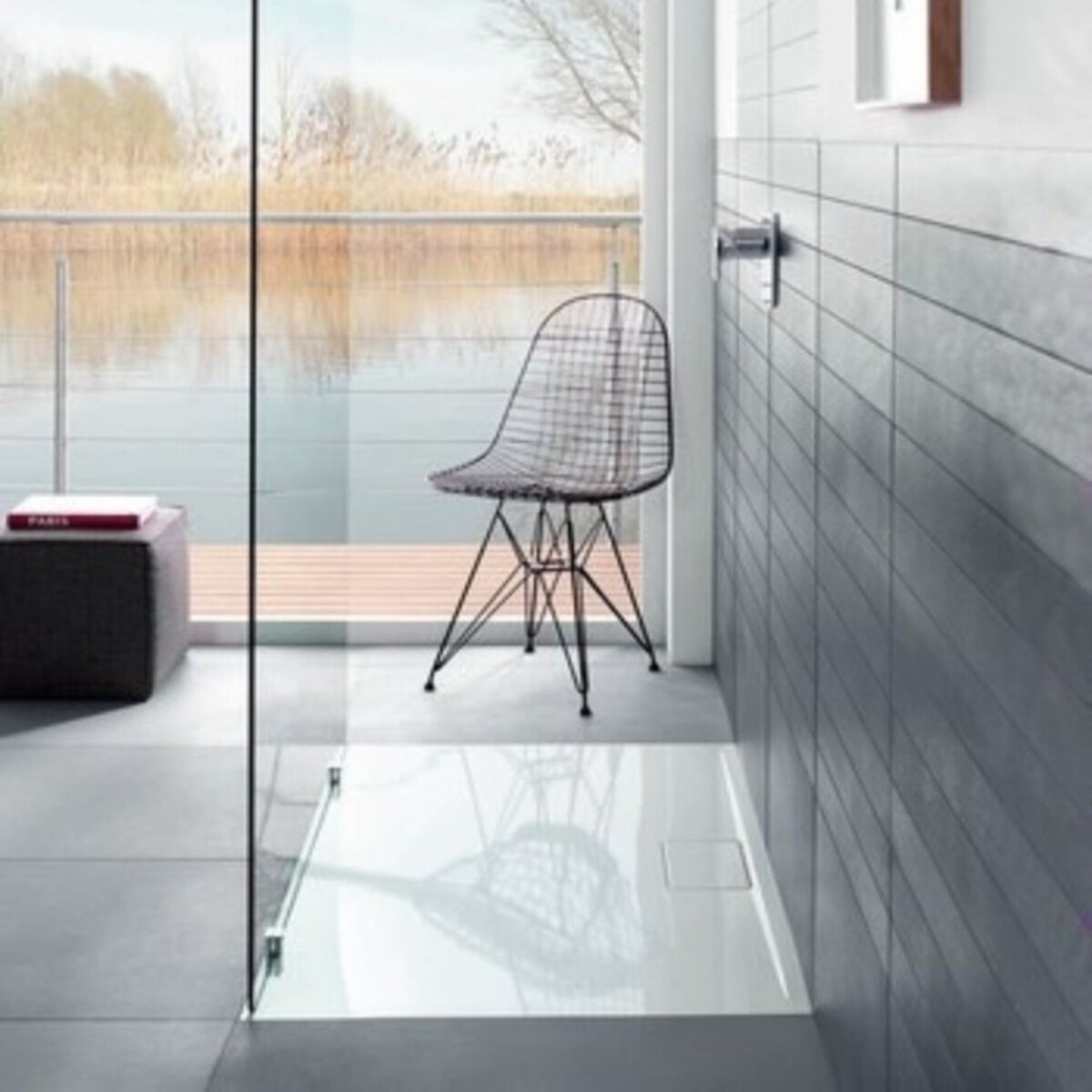 Receveur antidérapant Architectura Metalrim acrylique carré blanc