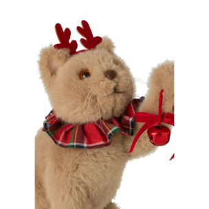 J-Line chat avec bandeau - tissu - beige/rouge Noël