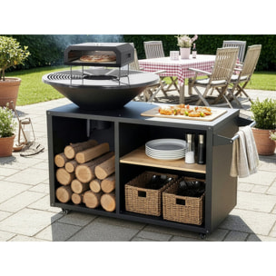 Barbecue plancha brasero avec four à pizza "Maréchal" - Ø 81 cm  - Noir