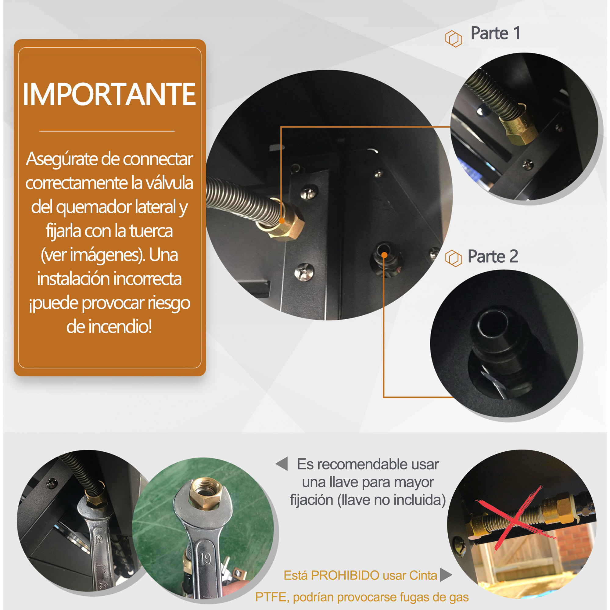 Barbacoa de Gas con Ruedas 4+1 Quemadores 14,4 KW Mesas Laterales 125x51x100 cm