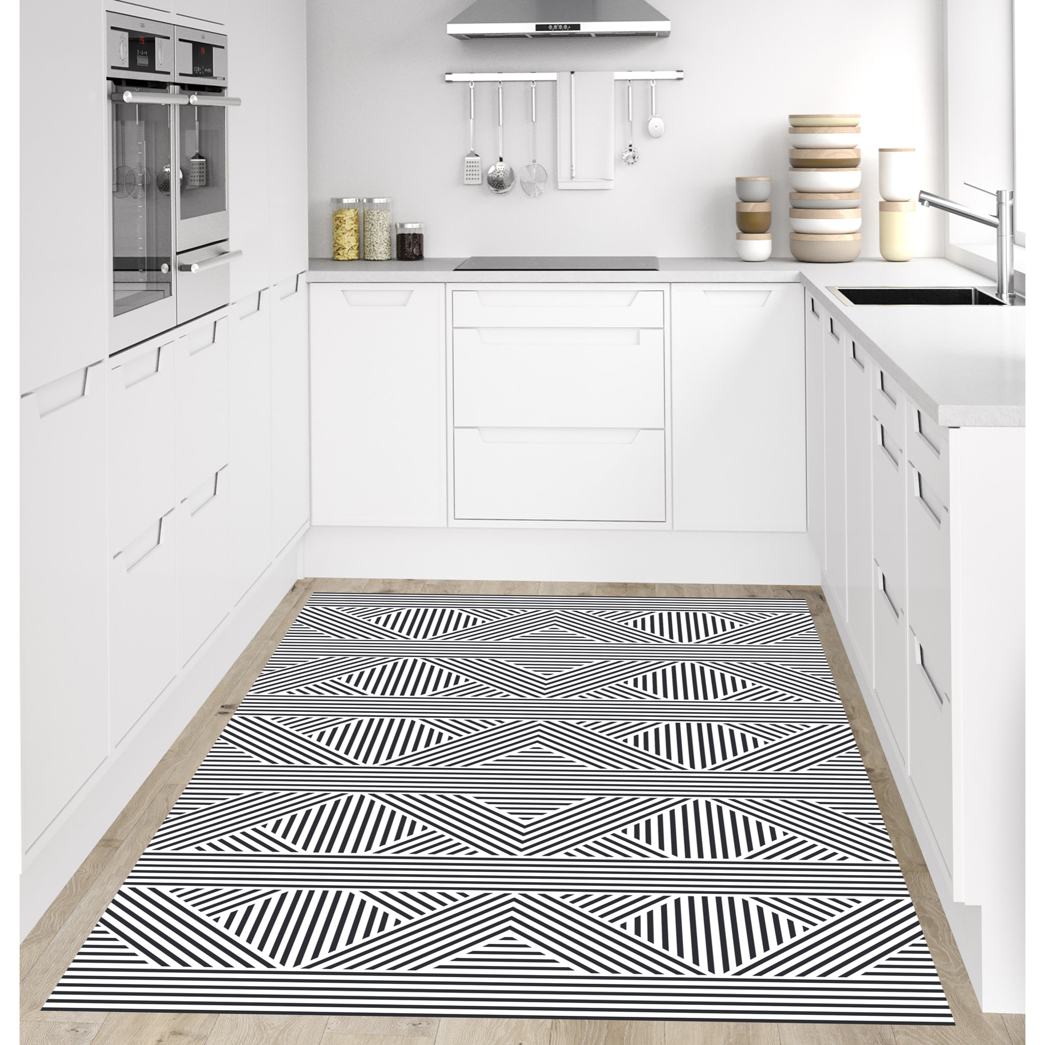 Alfombra de vinilo Zigzag Zen 66x180 cm - PVC antideslizante, vinilica para cocina o salón, lavable, estilo geométrico
