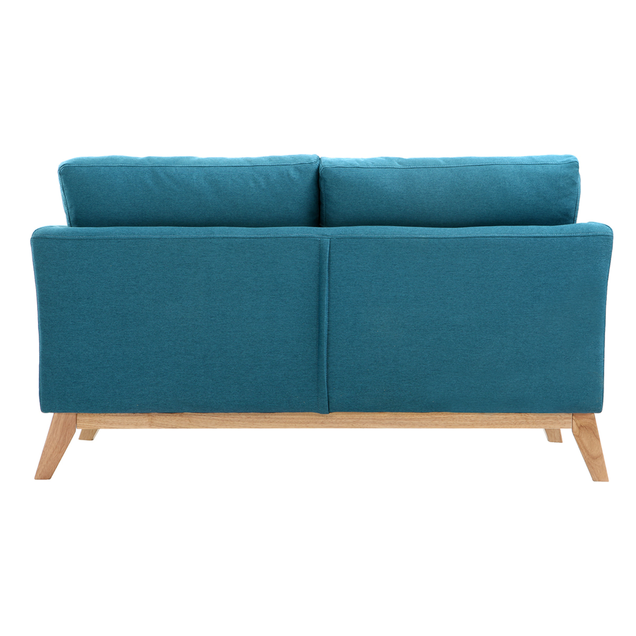 Canapé scandinave déhoussable 2 places en tissu bleu canard et bois clair OSLO