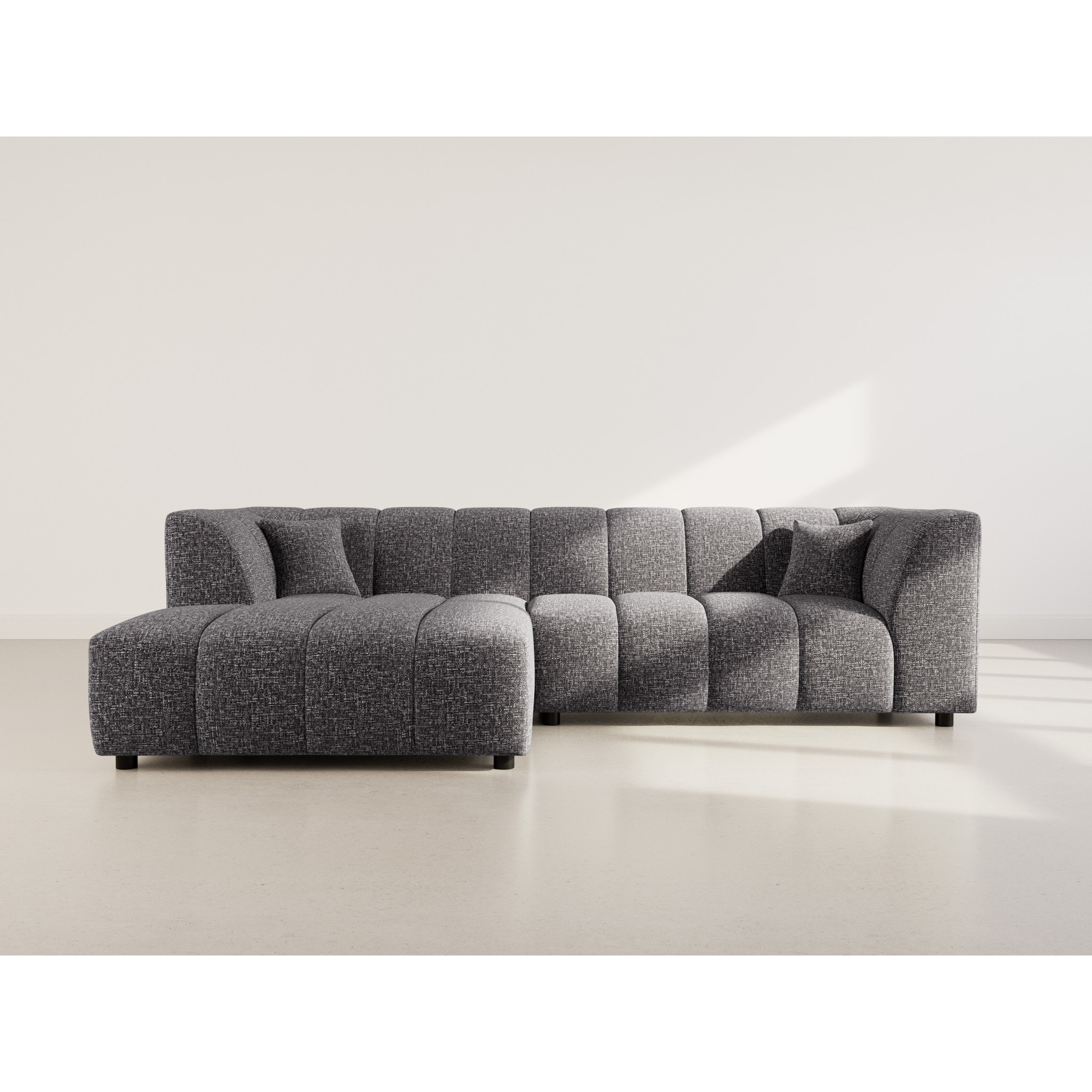 Curtis - canapé d'angle gauche 4 places avec accoudoir en tissu texturé - Gris foncé