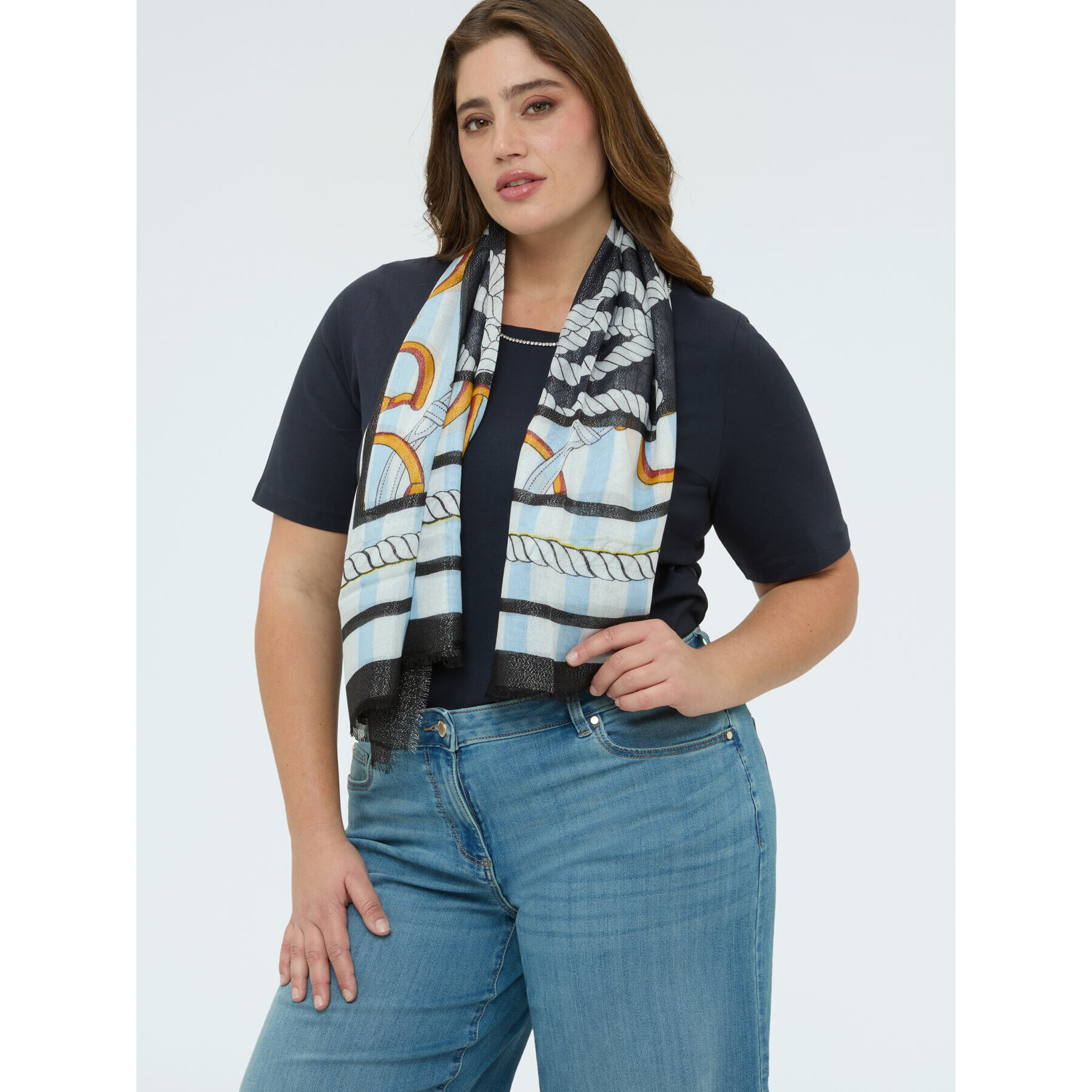 Fiorella Rubino - Fular largo con estampado marinero - Light - blue